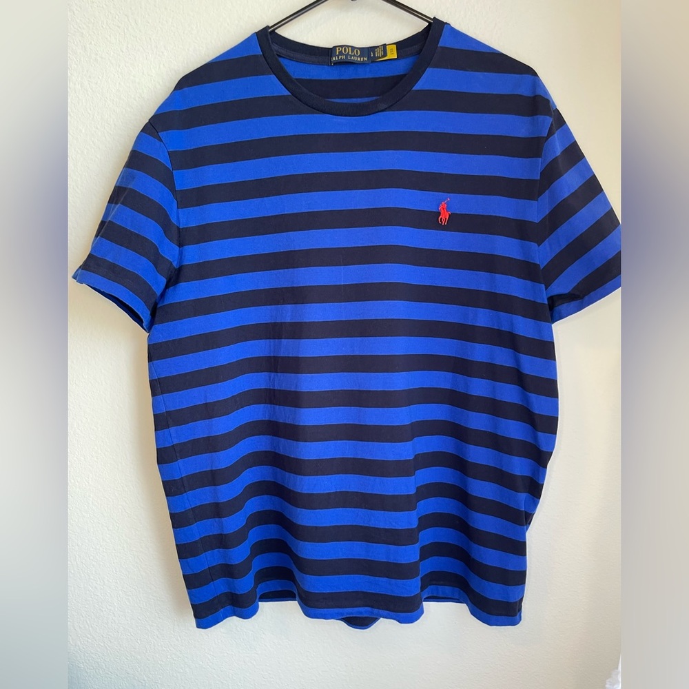 Ralph‎ Lauren Men's Blue and Black Striped Tee